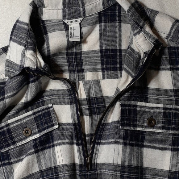 Forever 21 flannel shirt dress navy white check small s winter buffalo check xs - Picture 6 of 7